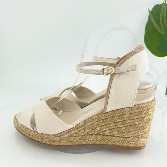 Stuart Weitzman Mirela II Women's Size 9 B Canvas Espadrille Wedge Sandals Ivory - Picture 6 of 15
